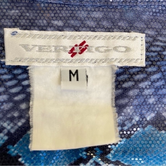 Vintage Y2K Vertigo Paris Snakeskin Reptile Print Button-down Snap Closure Blue - Picture 15 of 15